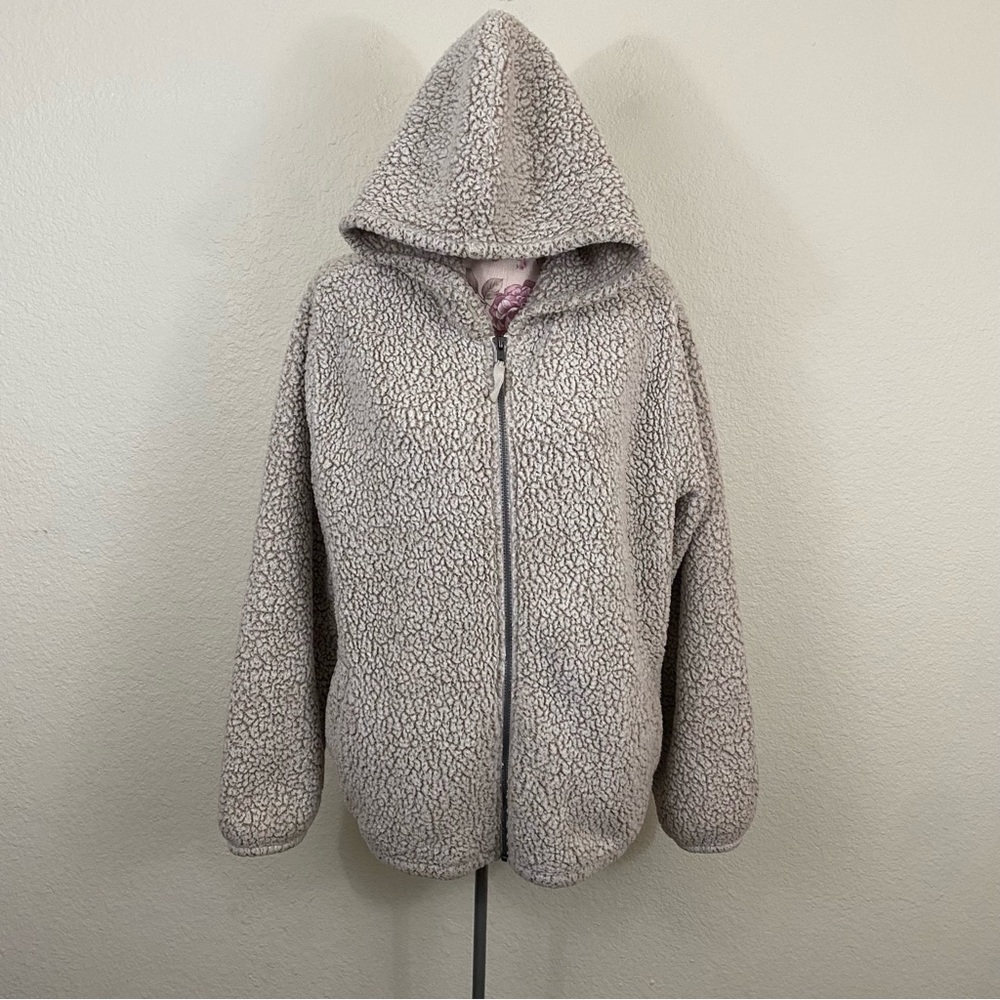 So sz:XL Grayish/Cream Teddy Coat Faux Fur Zip Jacket
